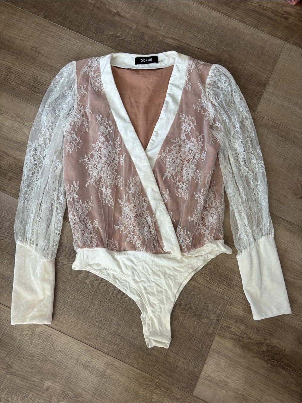 DO+BE Dusty Rose Lace Wrap Bodysuit with Ivory Trim
